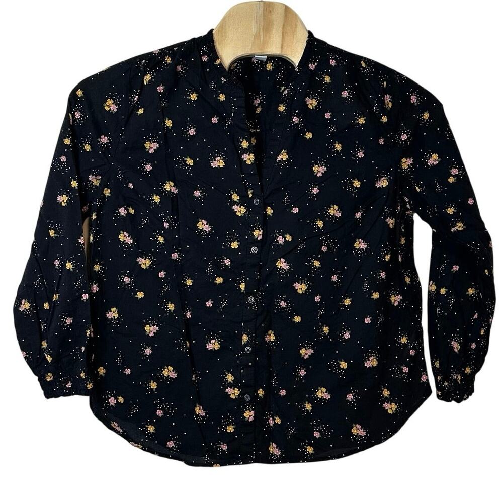Old Navy Button Front Long Sleeve Blouse Size XL Pink Yellow Floral Pattern